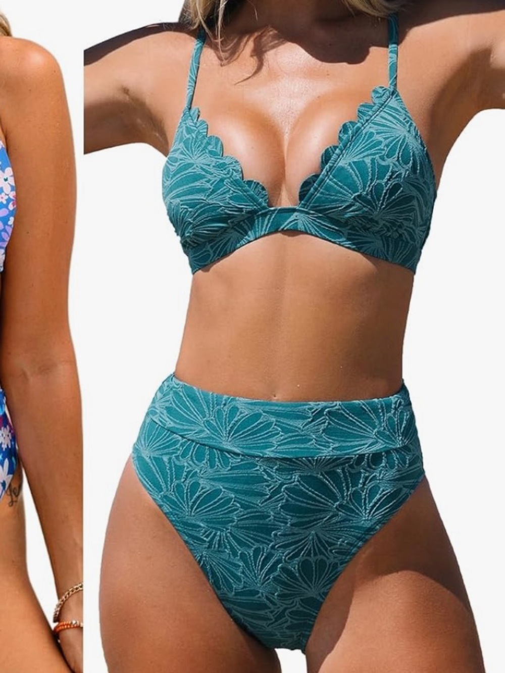 Cupshe Teal Floral High-Waist Bikini Set